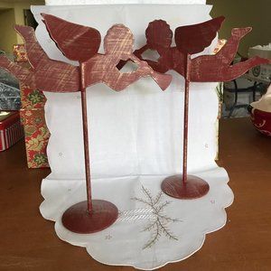 Pair of Angel Cherub Trumpet Candlesticks for Christmas